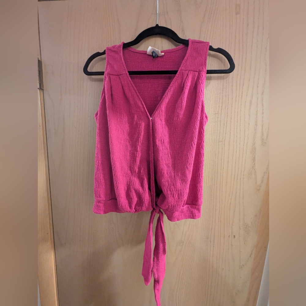 Pink Tie-Hem Wrap Sleeveless Top - Women's